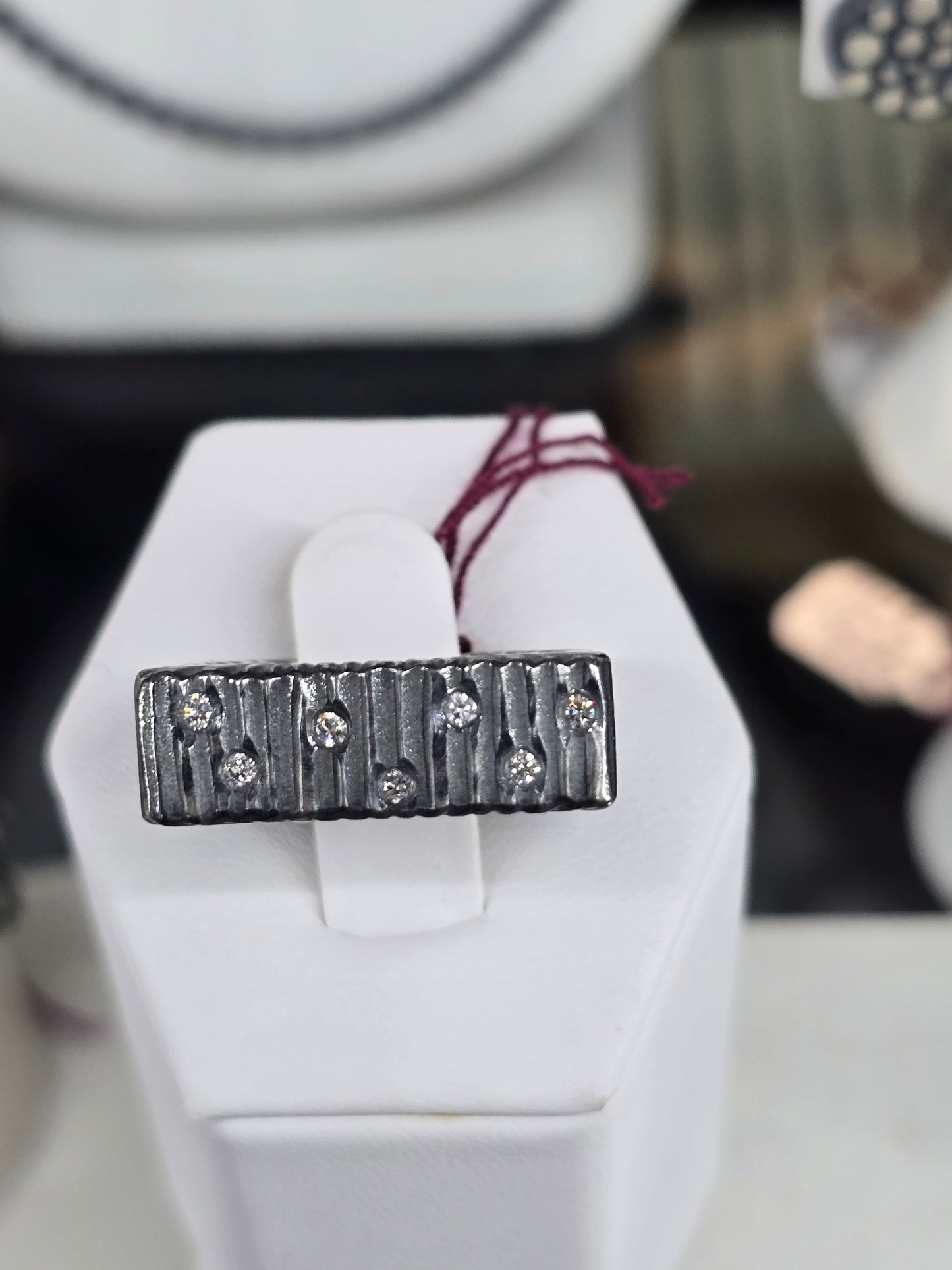 Oxidized Cubed Ring Band w/ Diamonds