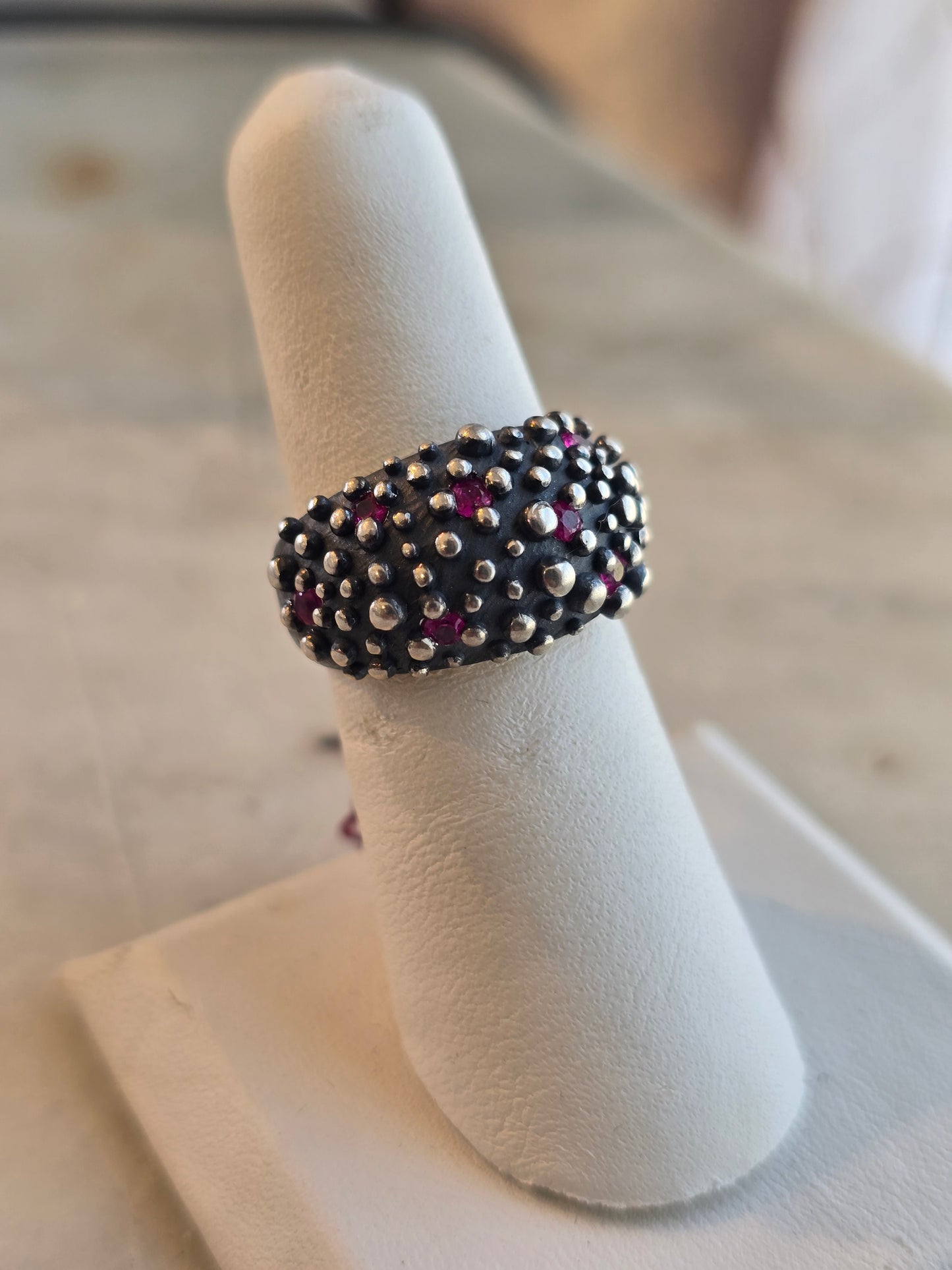 Oxidized Thick Ring Band w/ Rubies