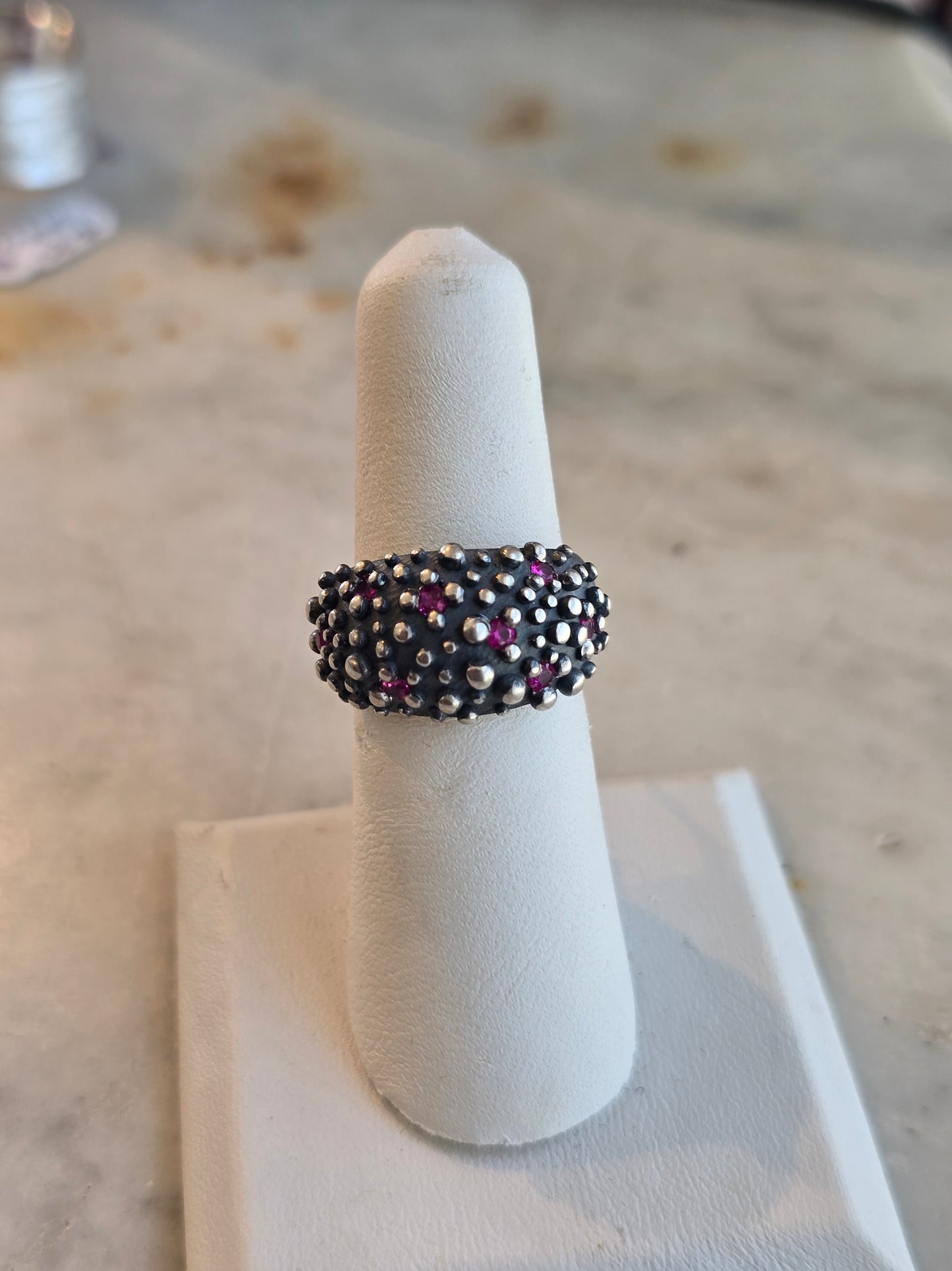Oxidized Thick Ring Band w/ Rubies