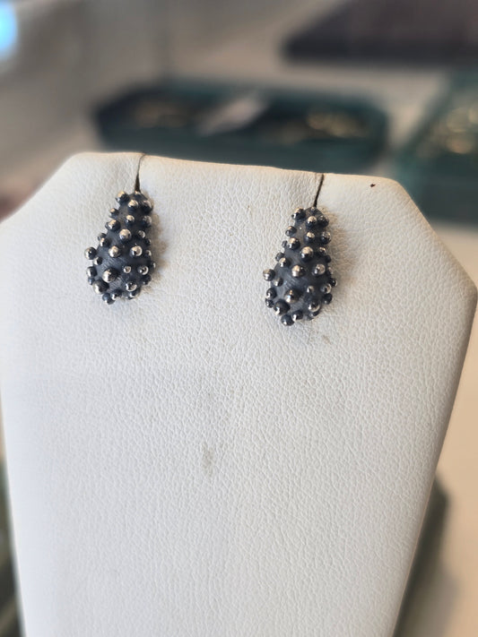 Oxidized Bumpy Drop Stud Earrings