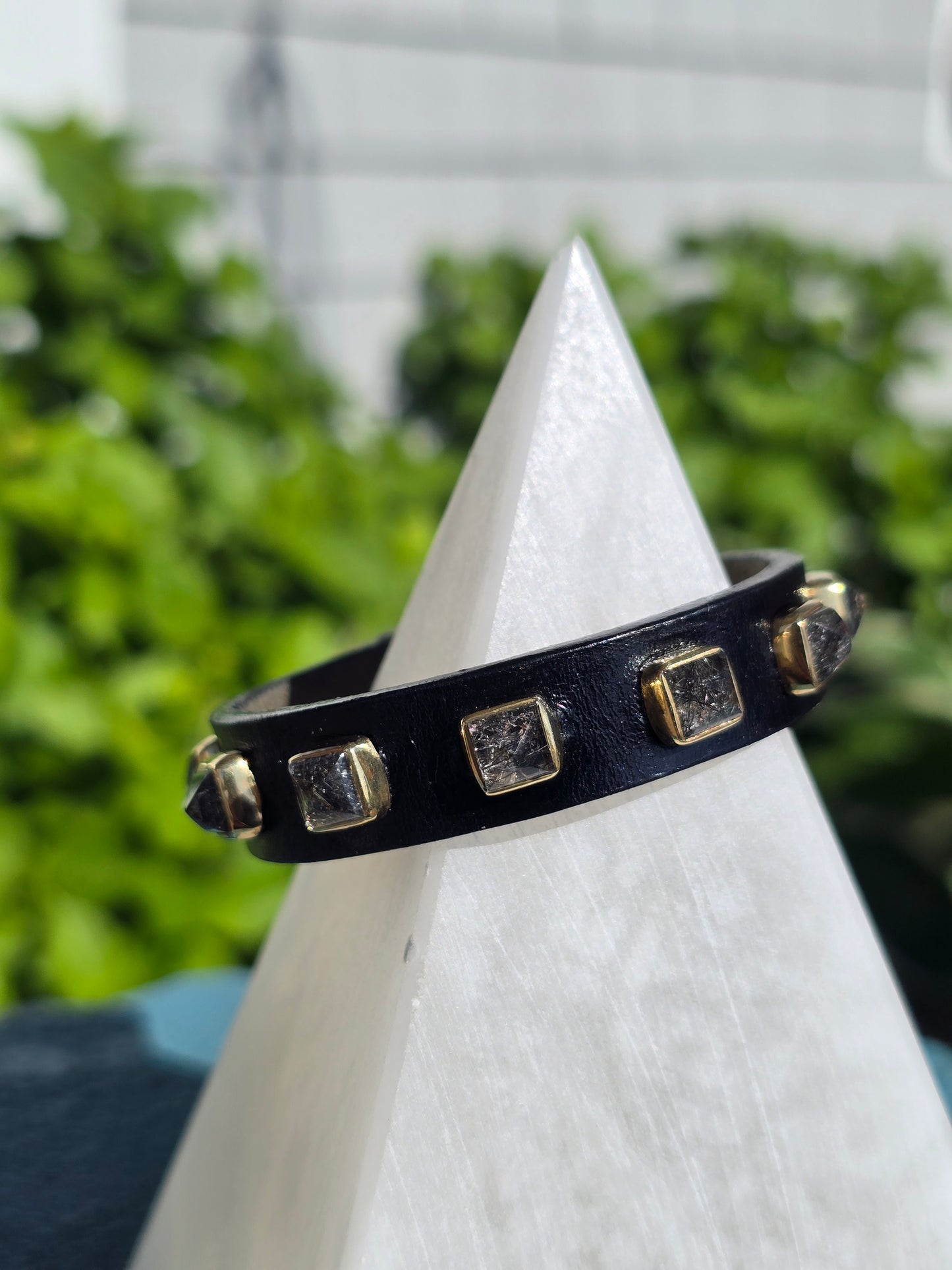 Black Buckle Bracelet w/ Tourmaline Quartz