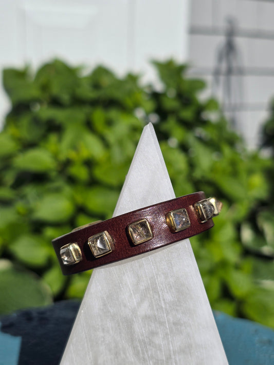 Buckle Bracelet w/  Brown Leather & Rutilated Quartz