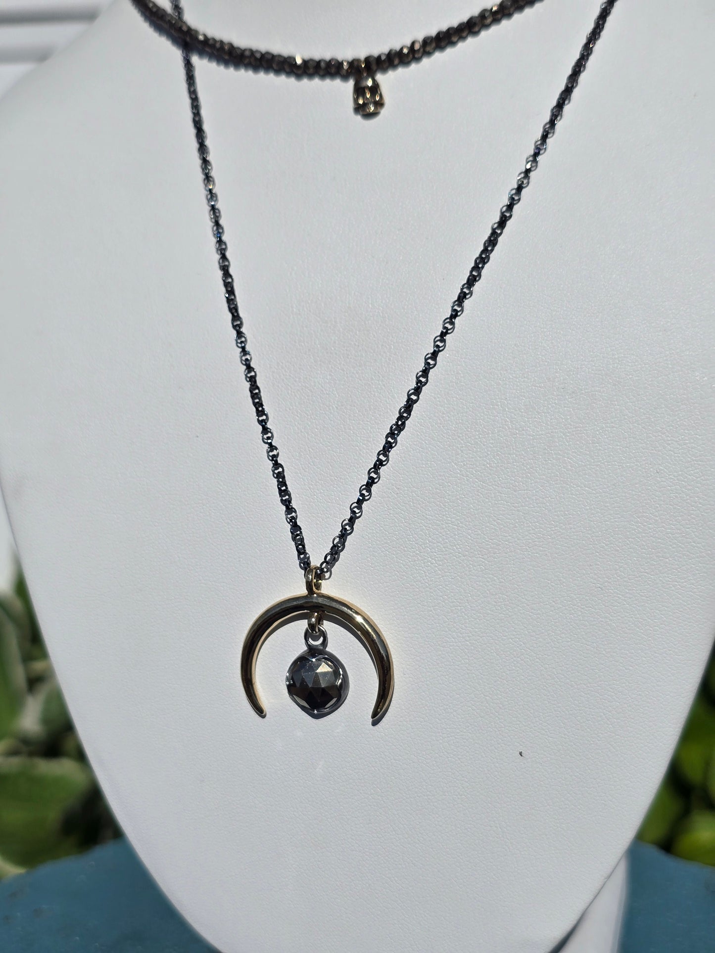 Crescent Moon Pendant w/ Pyrite