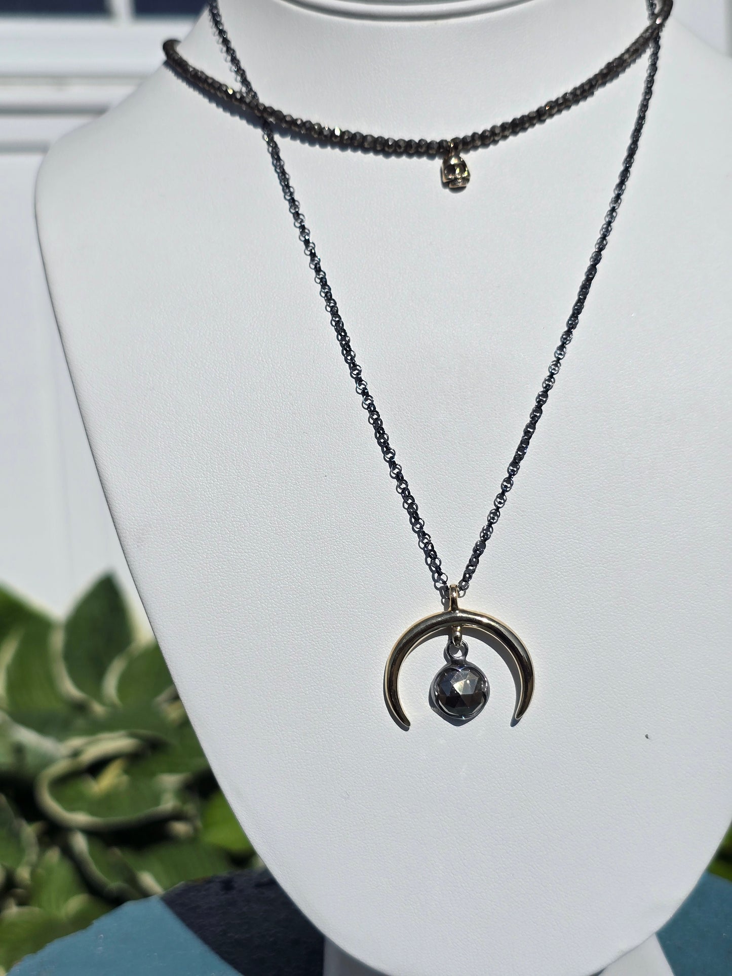 Crescent Moon Pendant w/ Pyrite