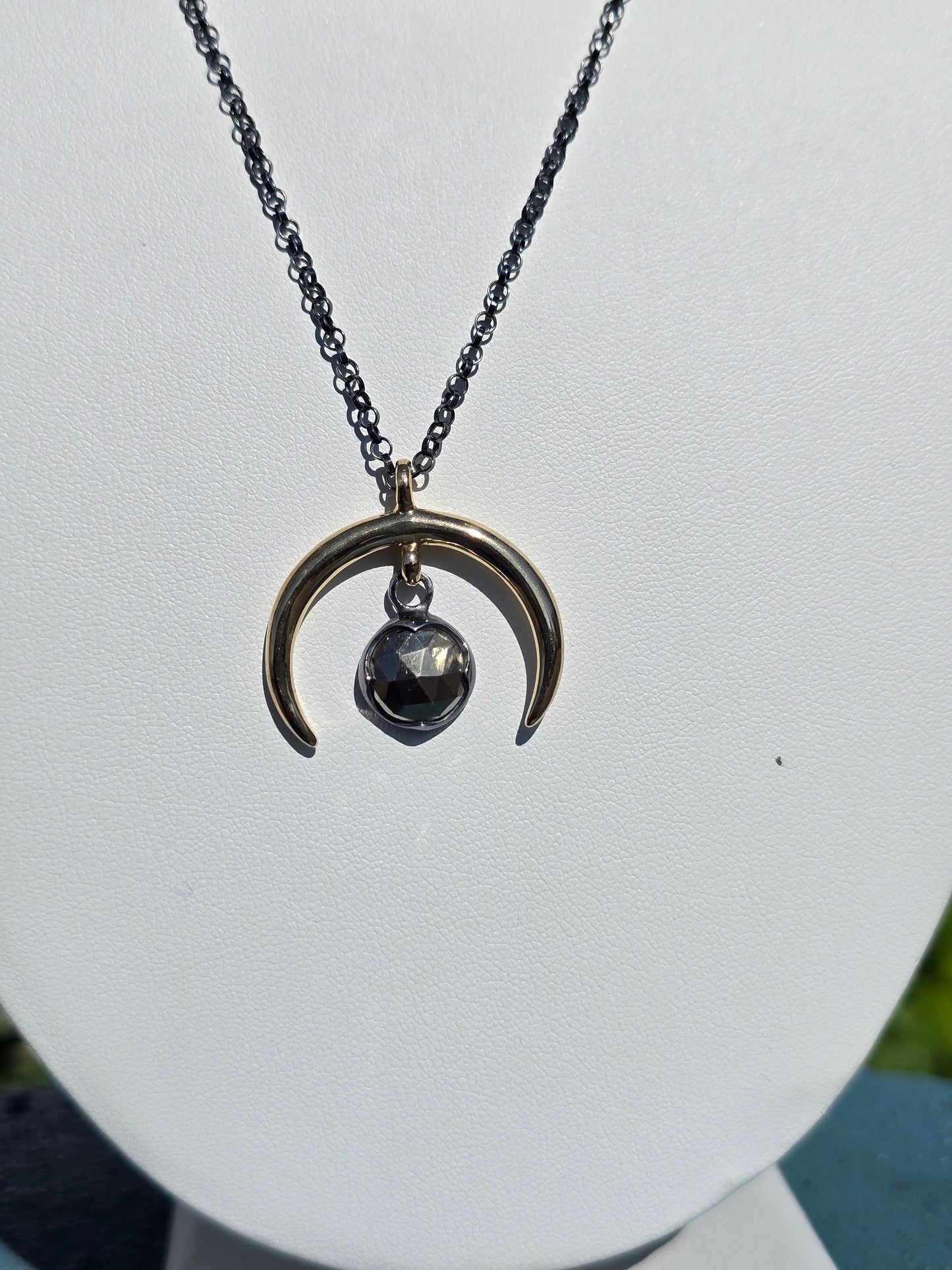 Crescent Moon Pendant w/ Pyrite