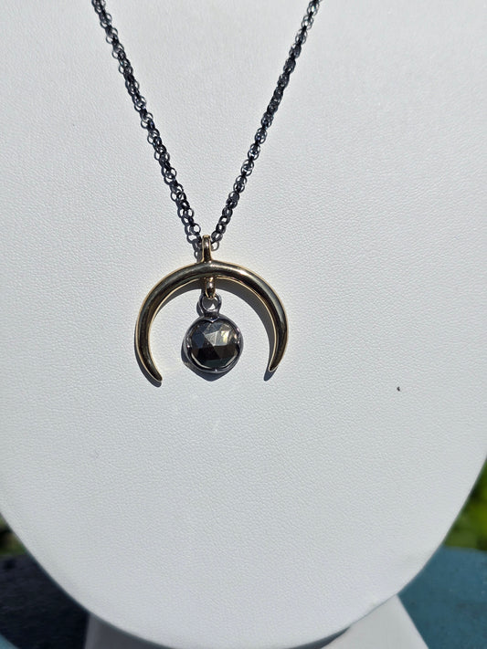Crescent Moon Pendant w/ Pyrite