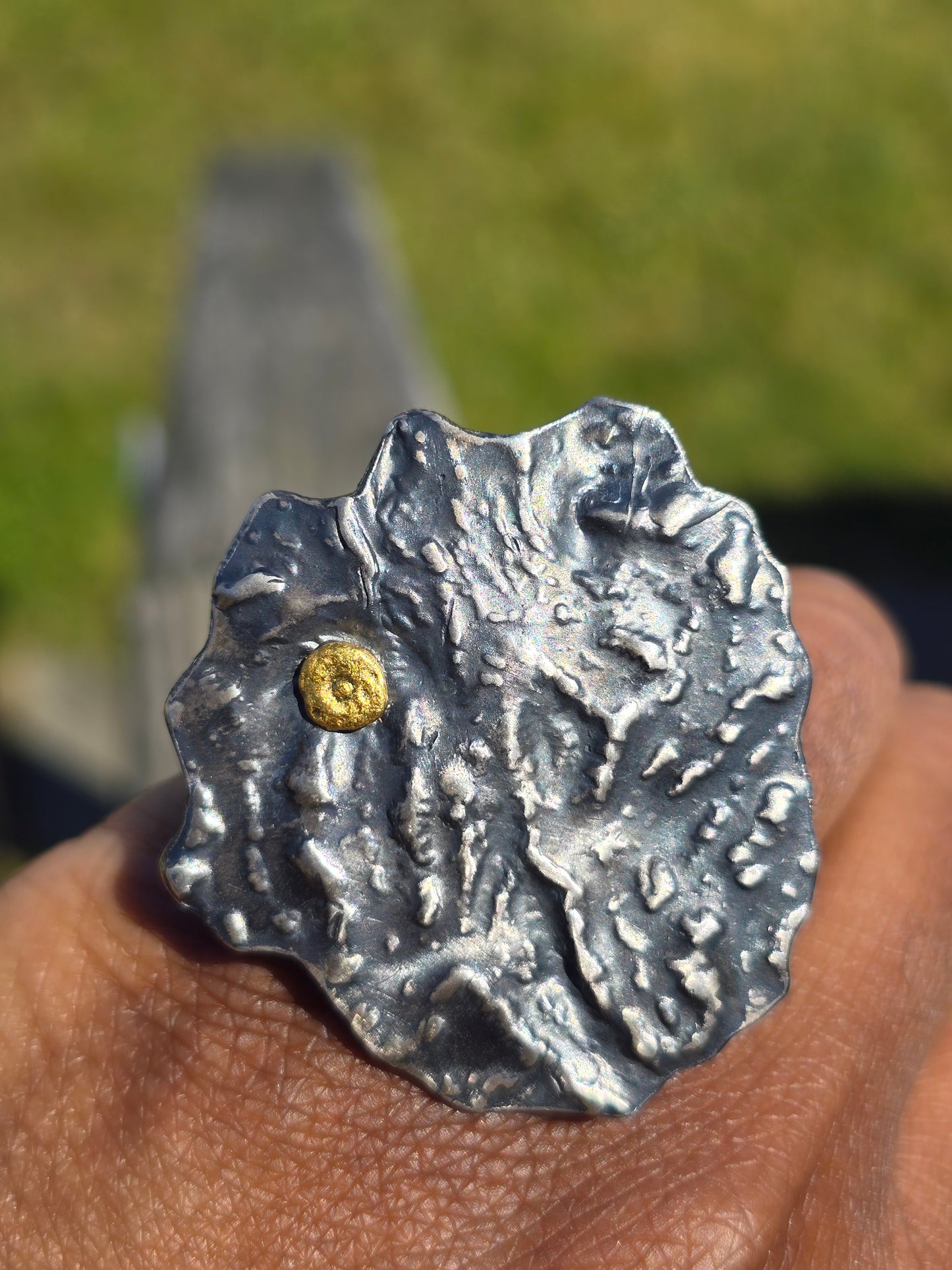 Dappled Sterling Ring with 18K