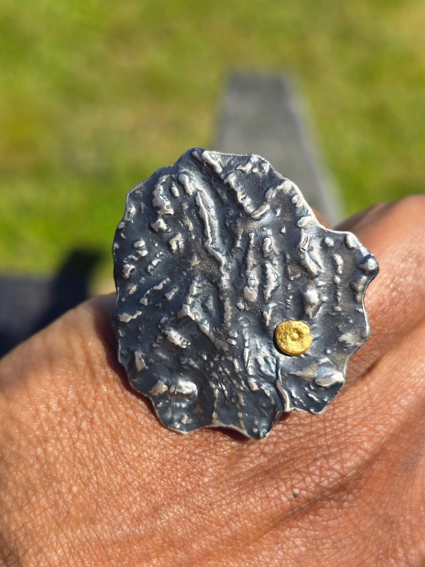 Dappled Sterling Ring with 18K