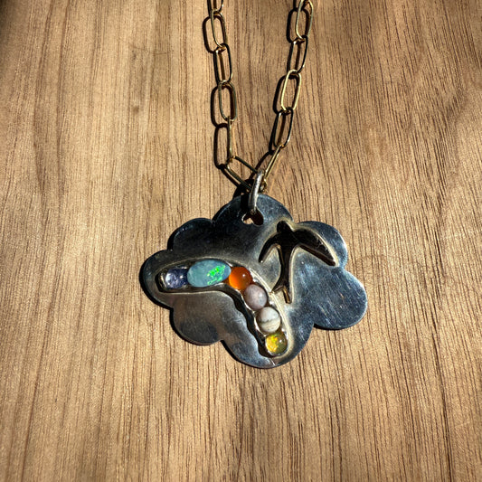 Bird In Rainbow Cloud Necklace