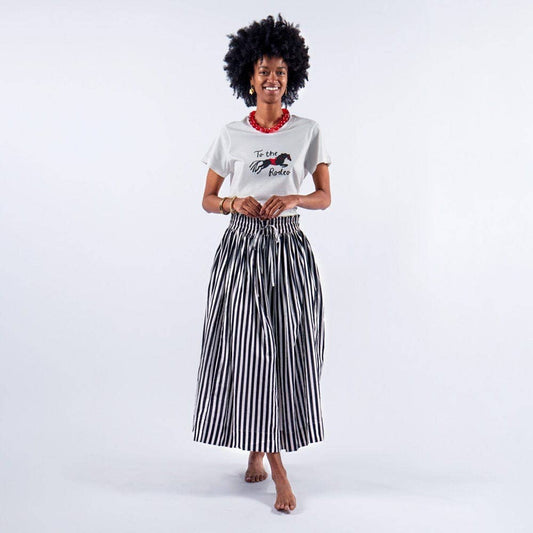 Keaton Stripe Skirt- Black + White
