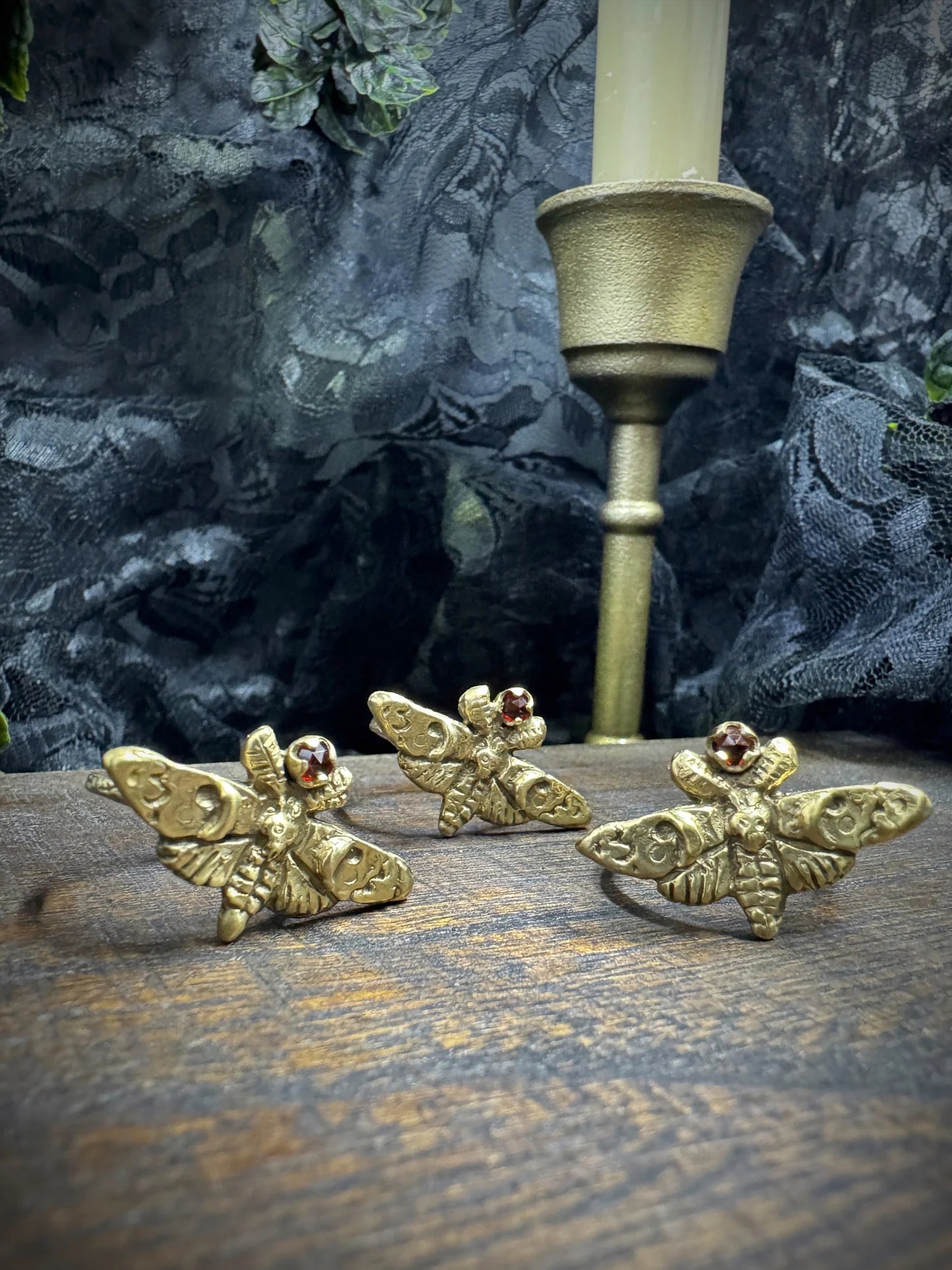 Brass Moth Ring w/ Garnet