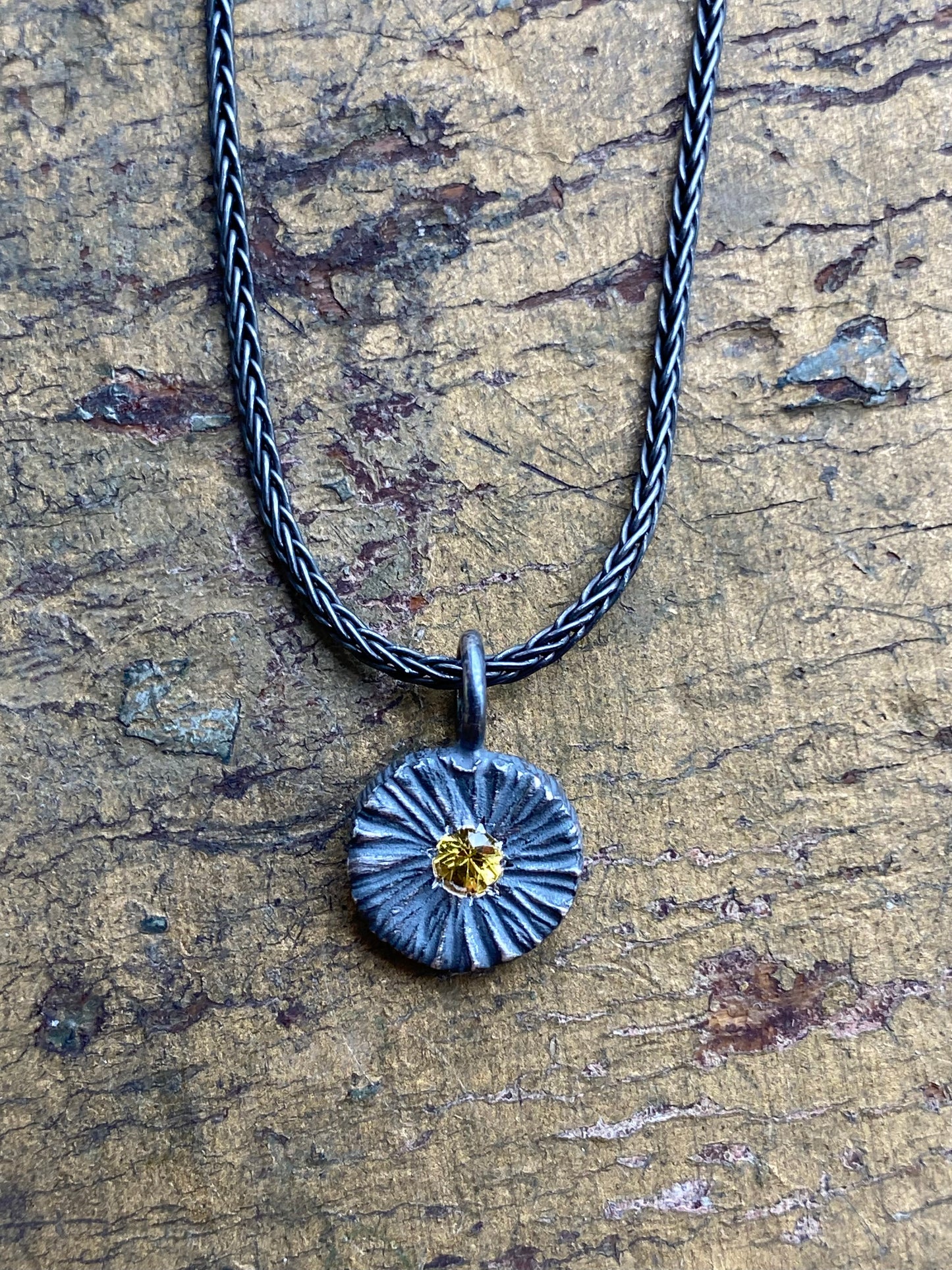Oxidized Little Dig Yellow Sapphire Pendant Necklace