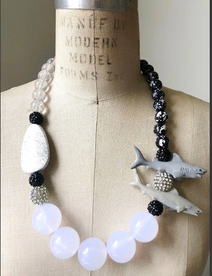 The Shark Necklace in Black Tie