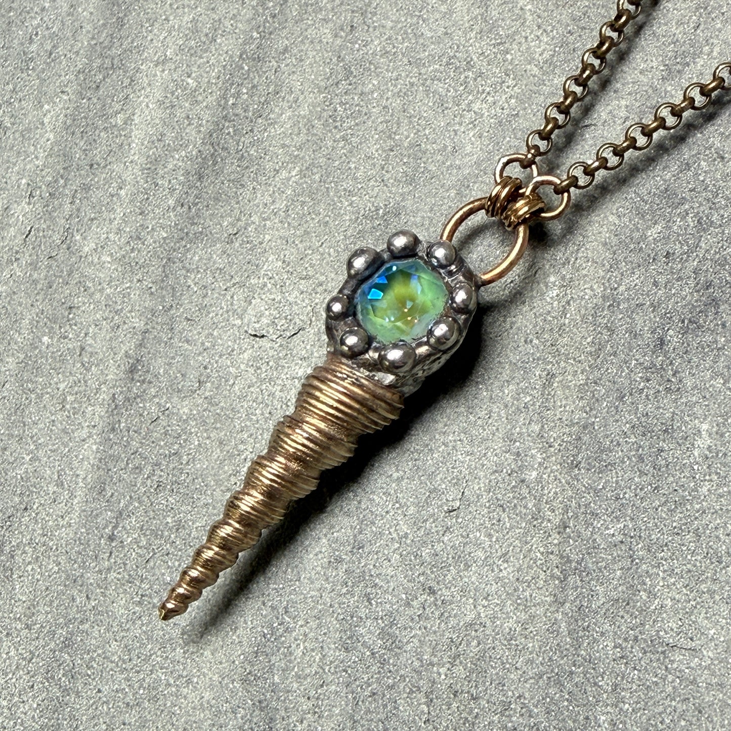 Brass Seashell and Swarovski Crystal Pendant Necklace