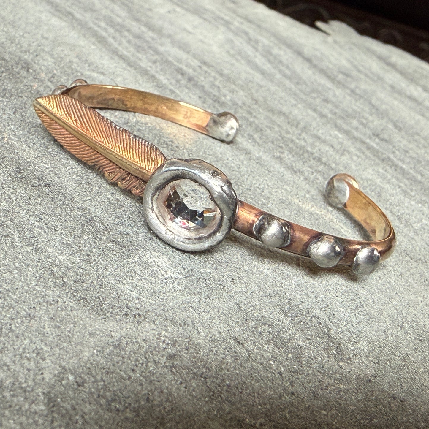 Brass Feather And Swarovski Crystal Bracelet