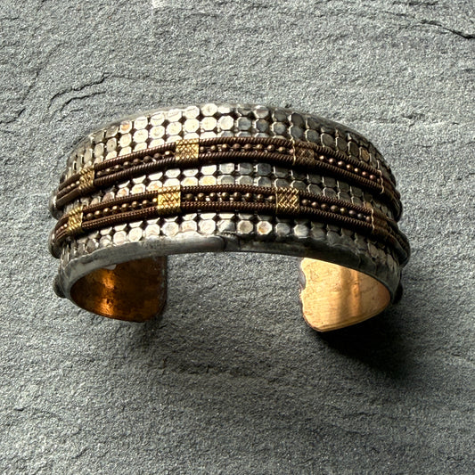 Silver Mesh and VIntage Copper Chain Cuff Bracelet