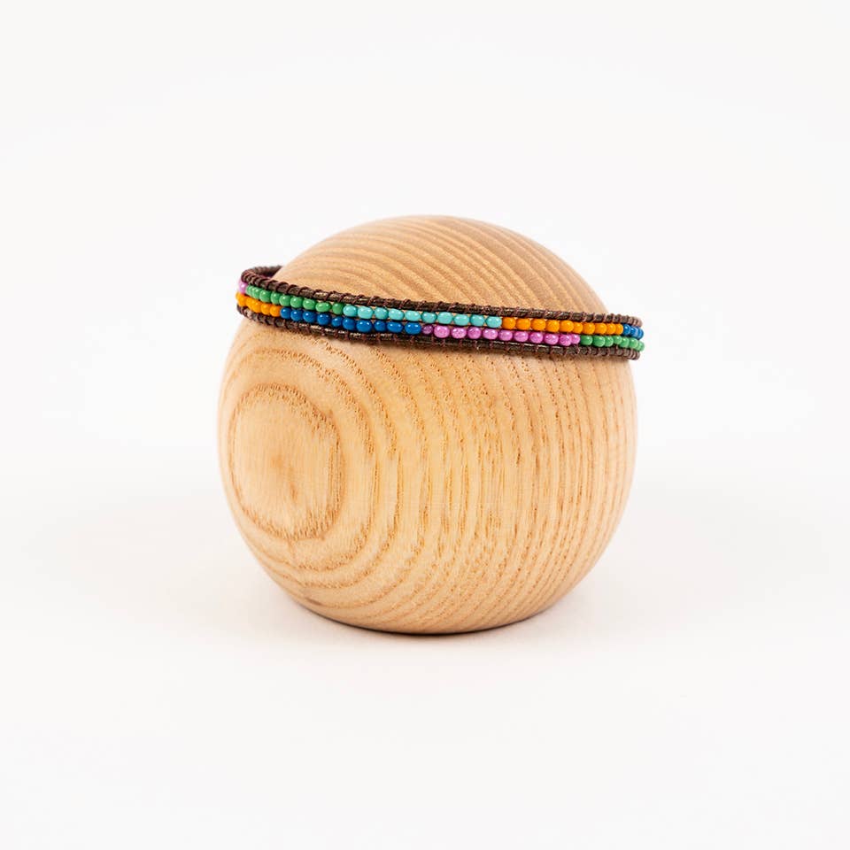 Layered Stripes Bead & Leather Bracelet: Deep Pop