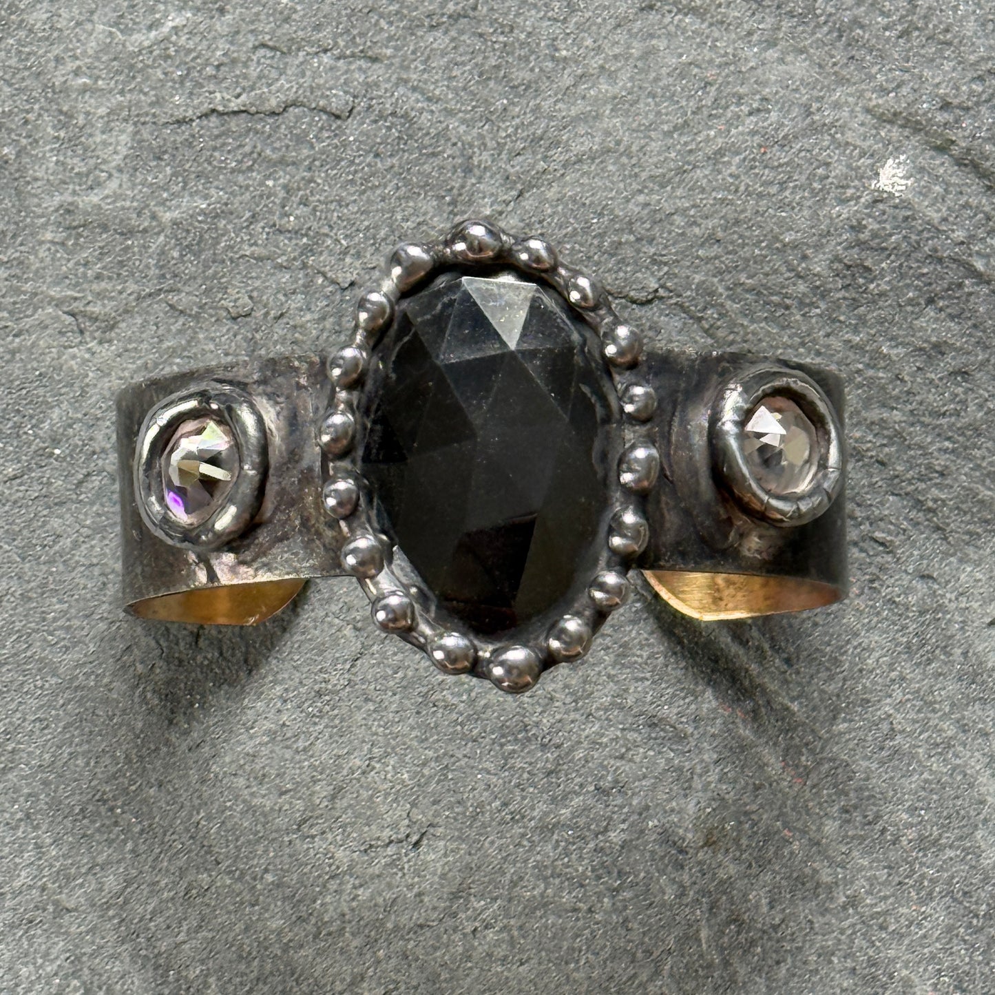 Hematite and Swarovski Cuff Bracelet