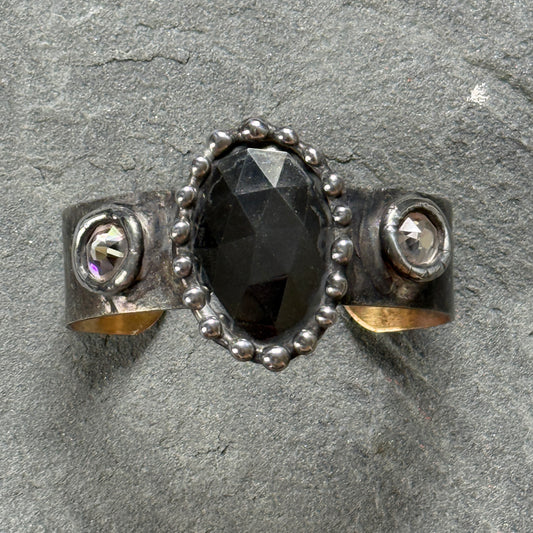 Hematite and Swarovski Cuff Bracelet