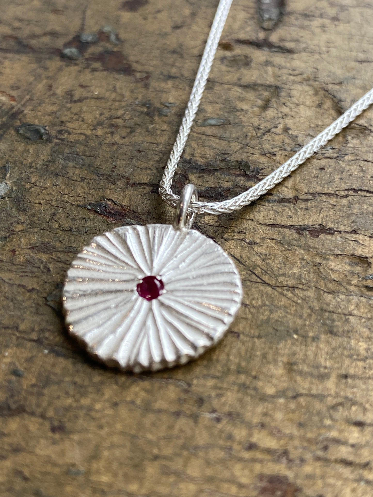 Sterling Silver Circle Dig Ruby Pendant
