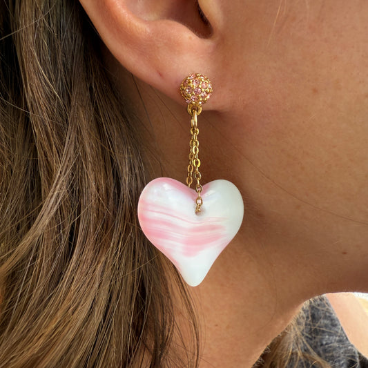 Glass Heart Crystal Ball Earrings