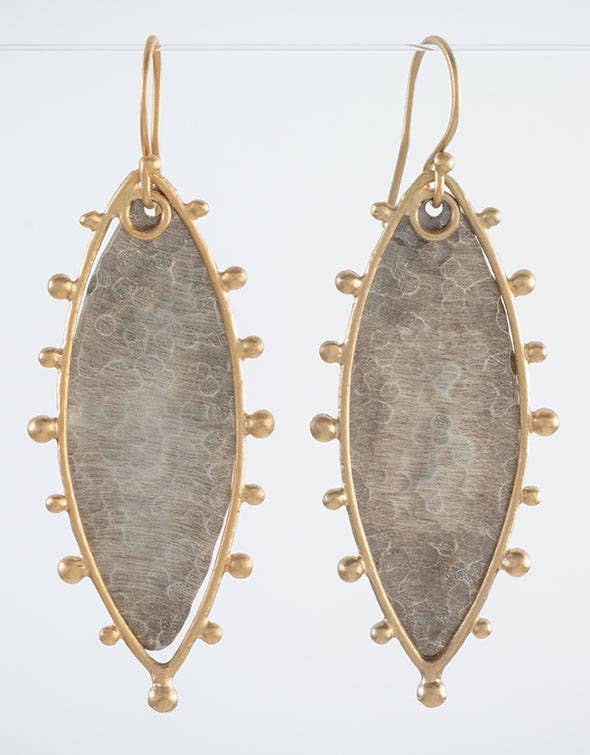 Spur Marquise Earrings: Two tone/14k vermeil and oxidized silver