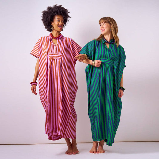 Margot Stripe Kaftan Navy + Kelly Green