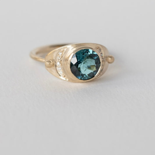 Teal Tourmaline Ring with diamonds