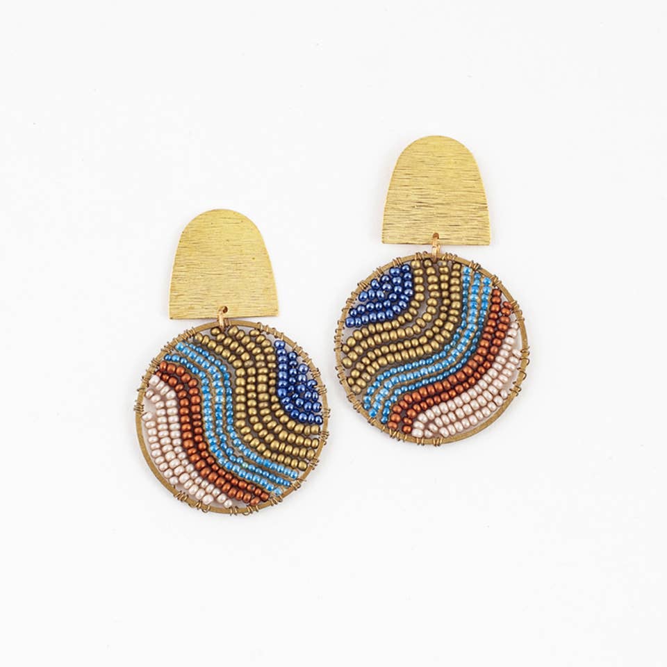 Beaded and Brass Flow Post Earrings