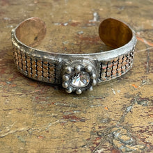 Load image into Gallery viewer, Silver Mesh Cuff with Round Crystal Center