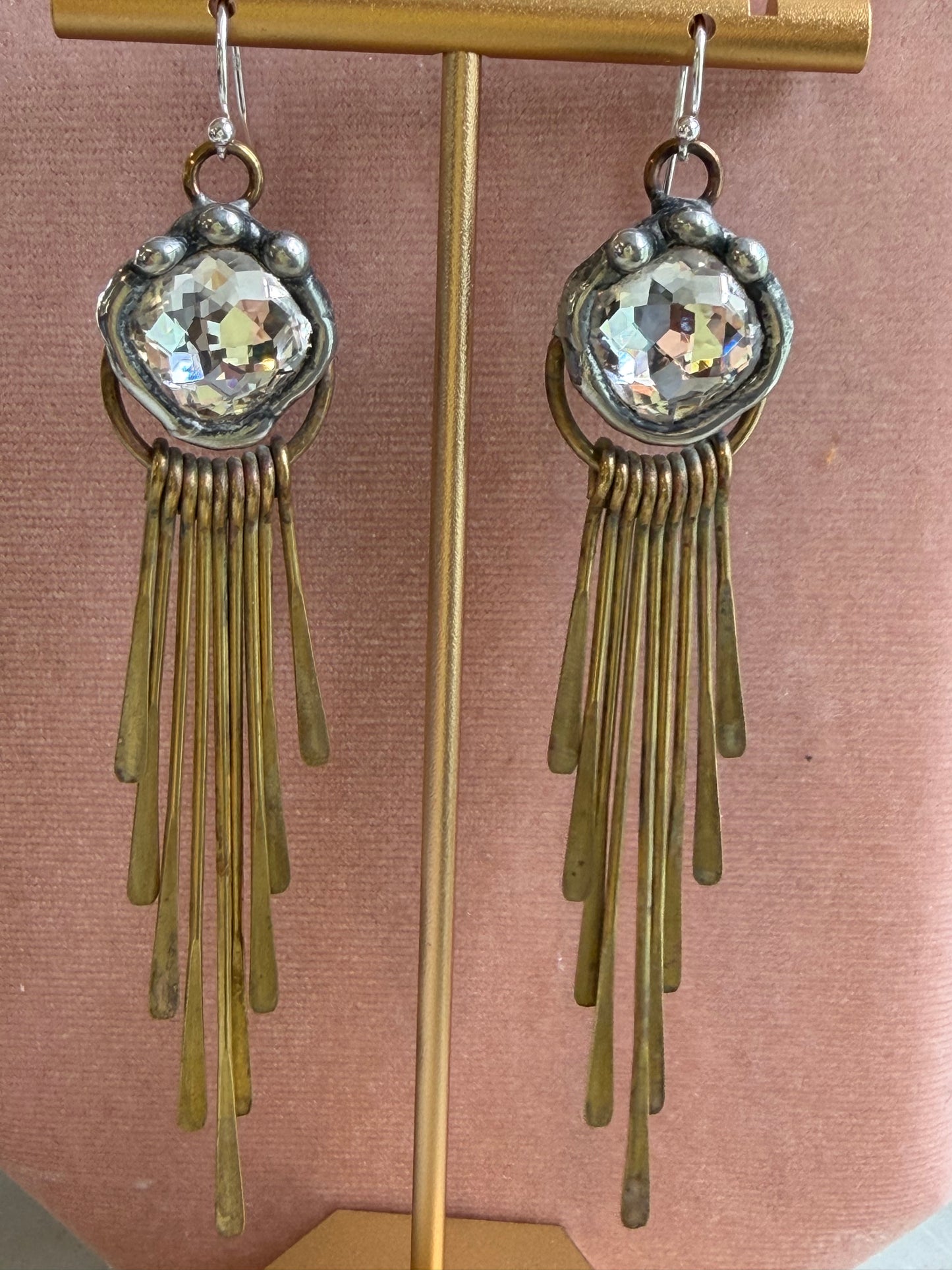 Clear Crystal with Brass Paddle Fringe Earring