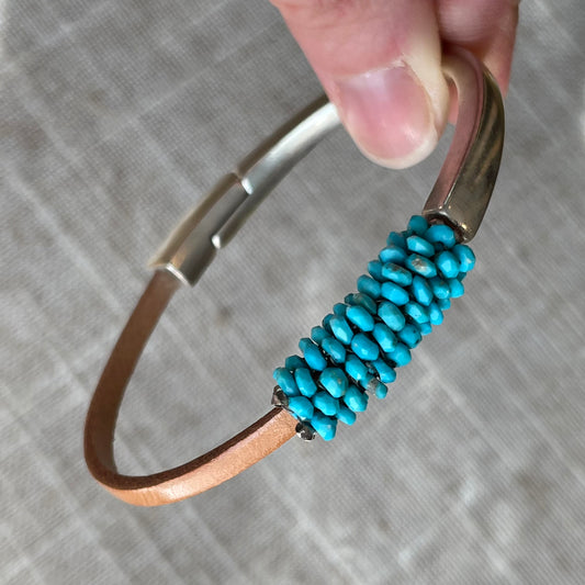 Turquoise and leather Magnetic Bracelet