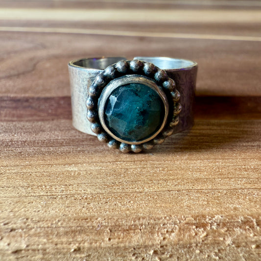 Moss Agate Button Ring