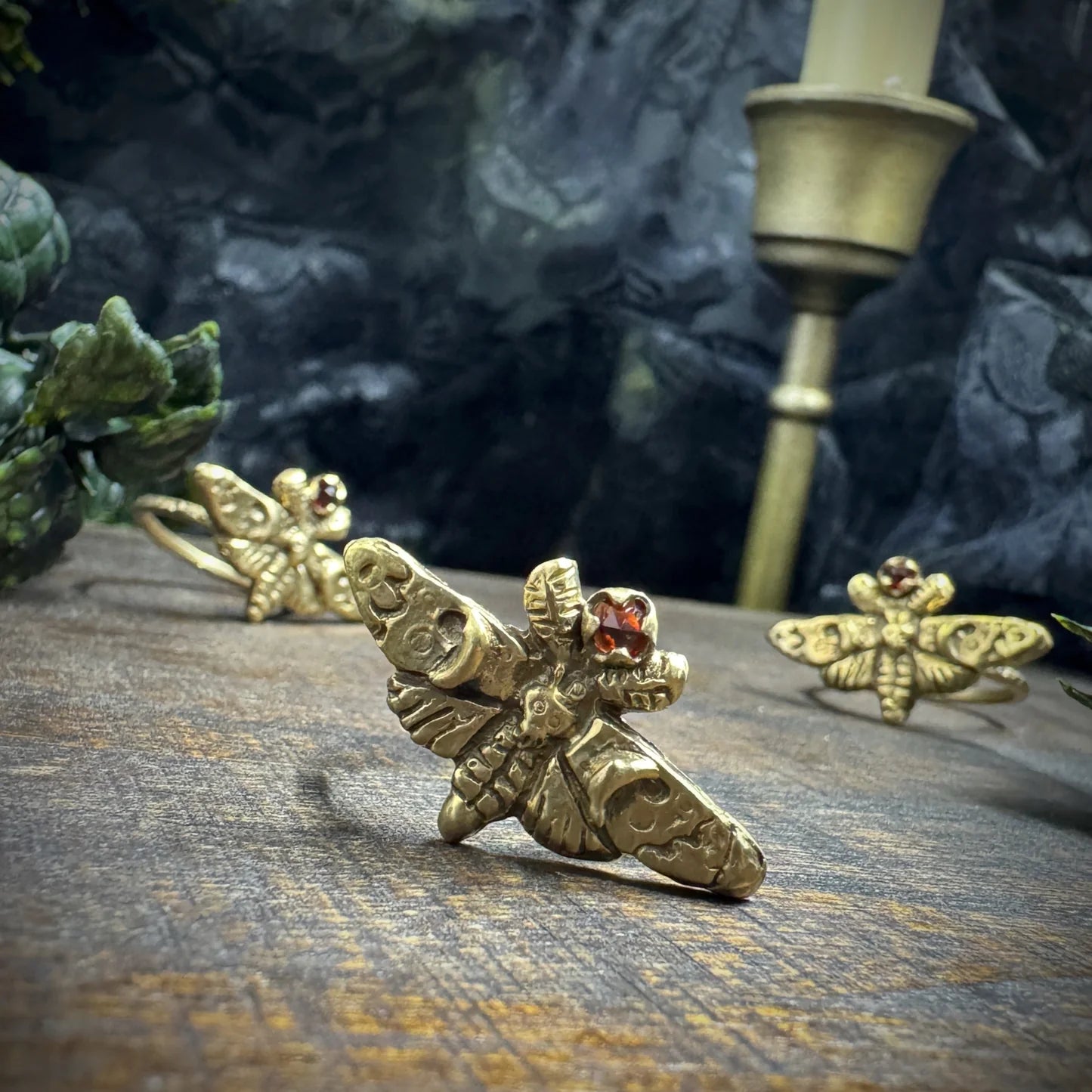 Brass Moth Ring w/ Garnet