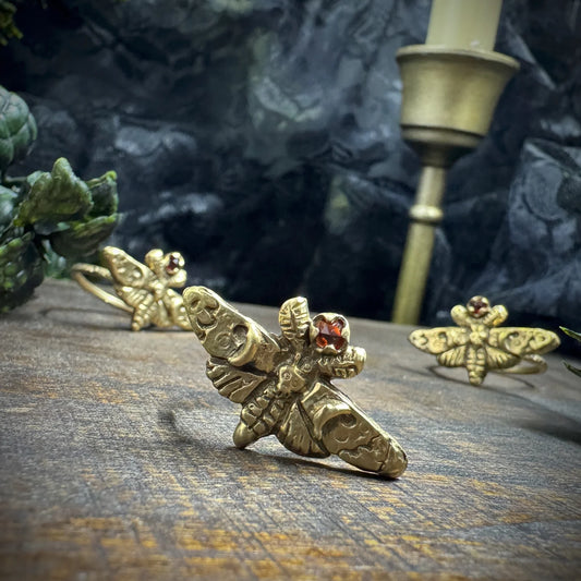 Brass Moth Ring w/ Garnet