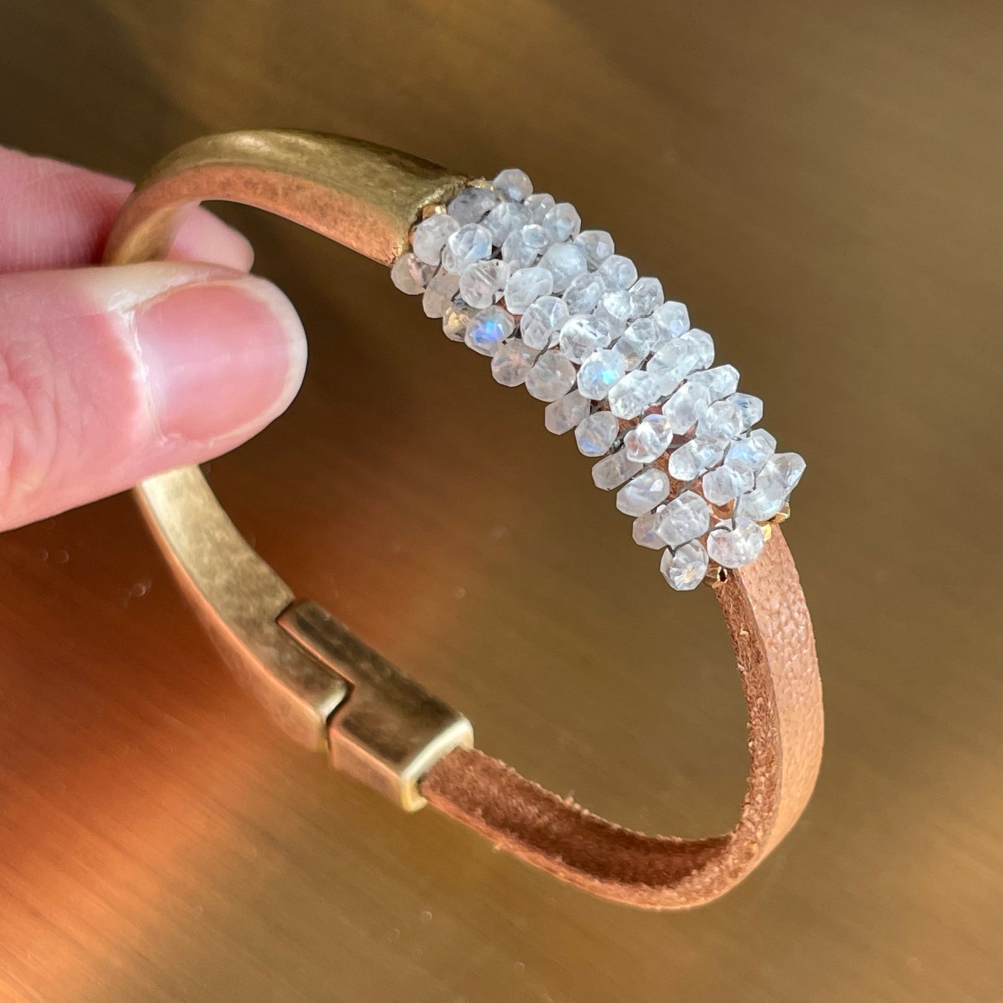 Moonstone and leather bracelet