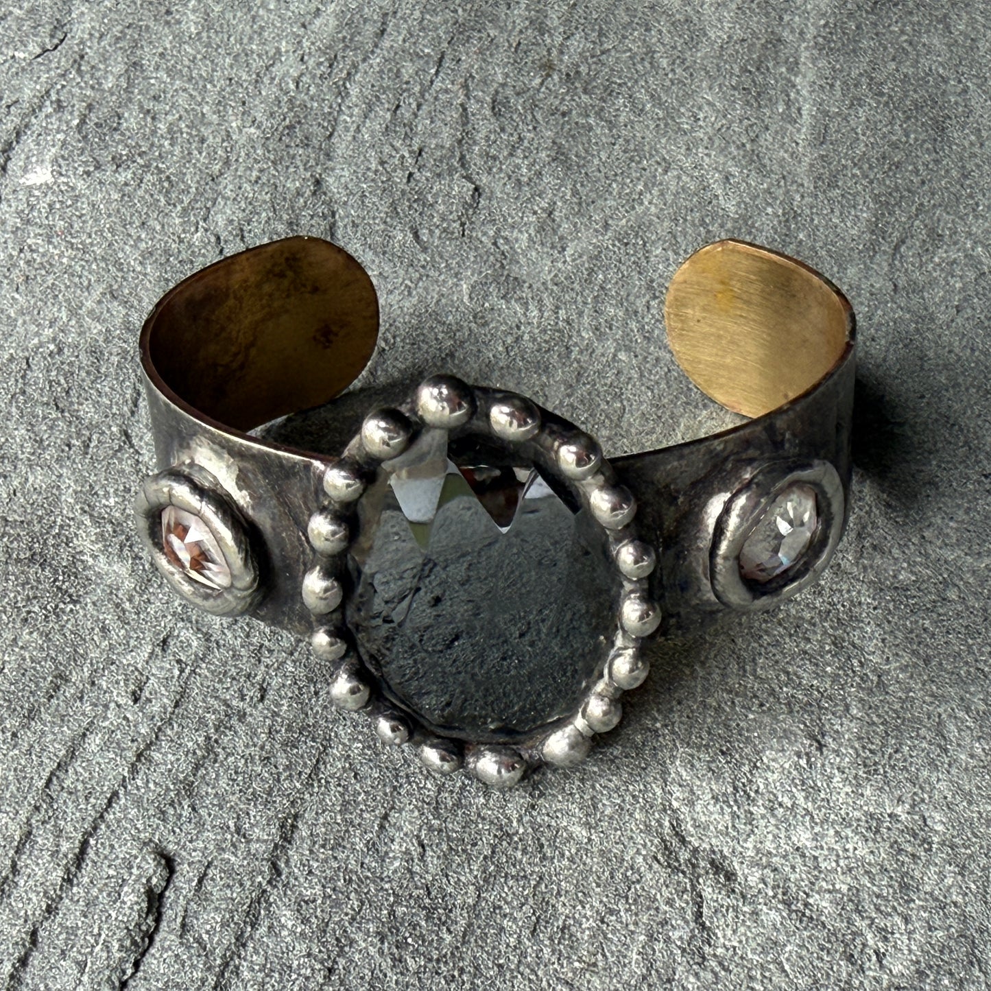 Hematite and Swarovski Cuff Bracelet