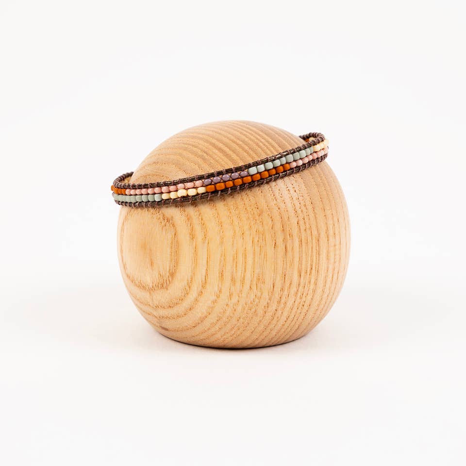 Layered Stripes Bead & Leather Bracelet: Deep Pop