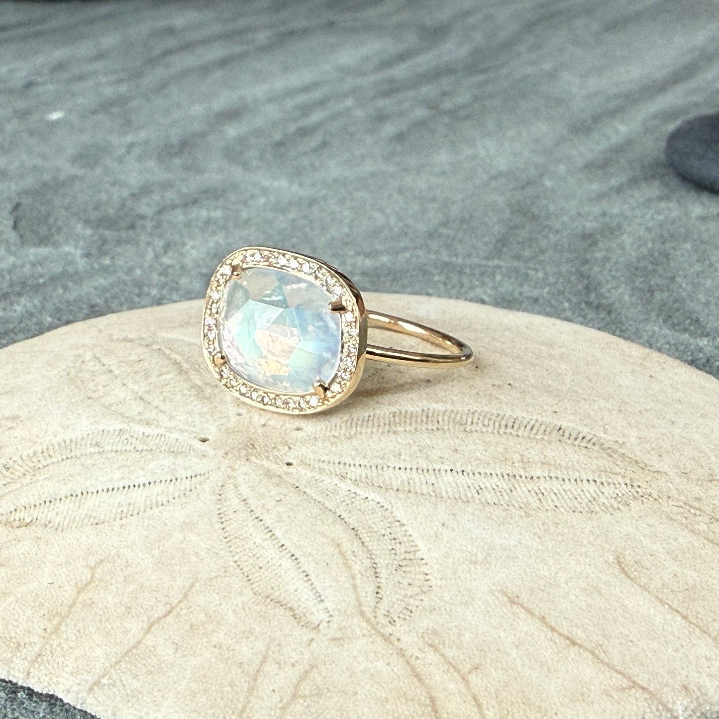 One of a kind "Stella"  Moonstone and Diamond Ring