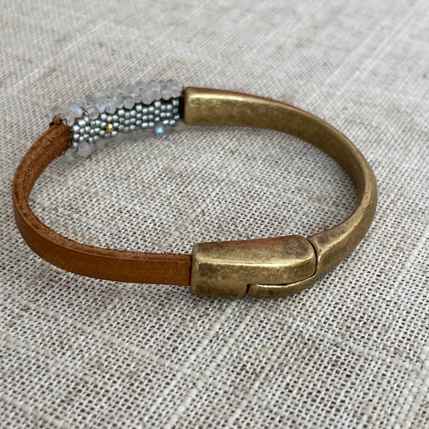 Moonstone and leather bracelet