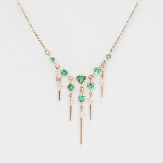 Emerald Triangle & Dangling Diamond Necklace