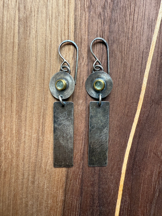 Prehnite Circle and Rectangle Earrings