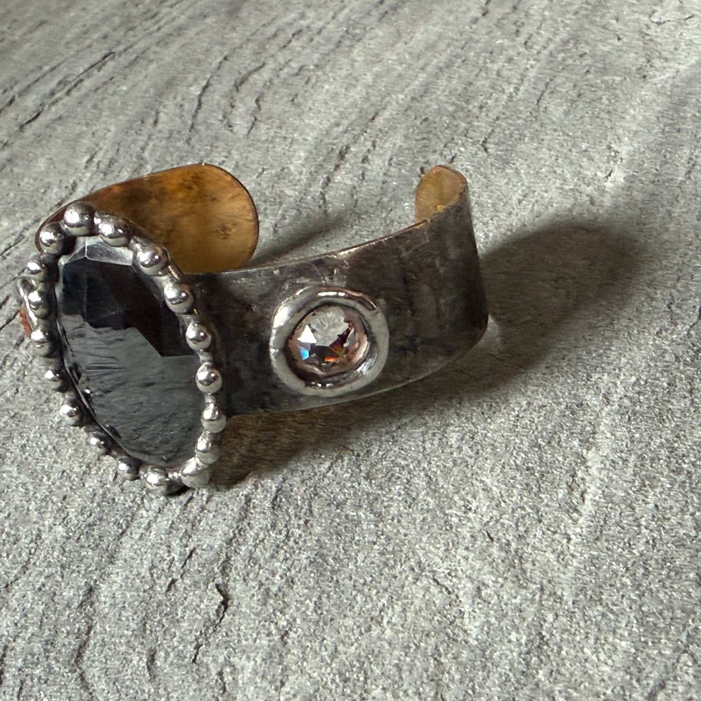 Hematite and Swarovski Cuff Bracelet