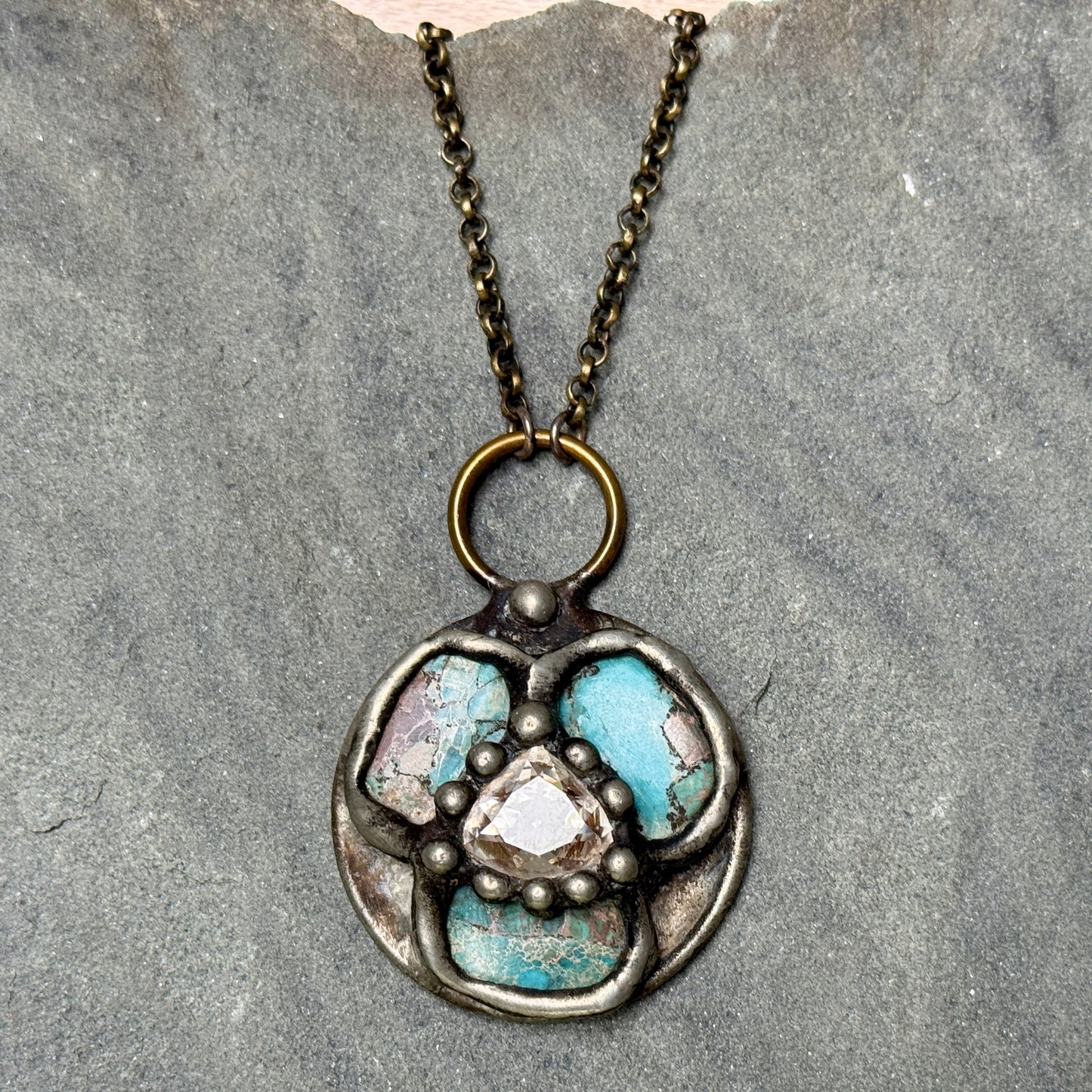 Jasper and Swarovski Medallion Necklace