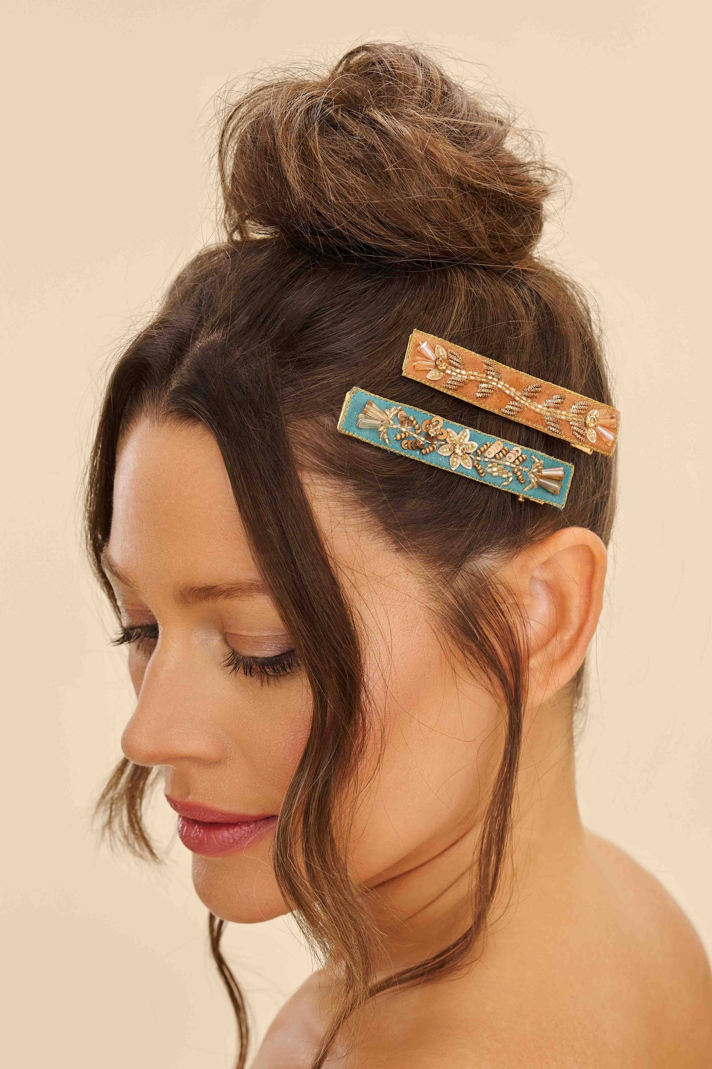 Narrow Jewelled Hair Bar (Set of 2) - Floral Vines