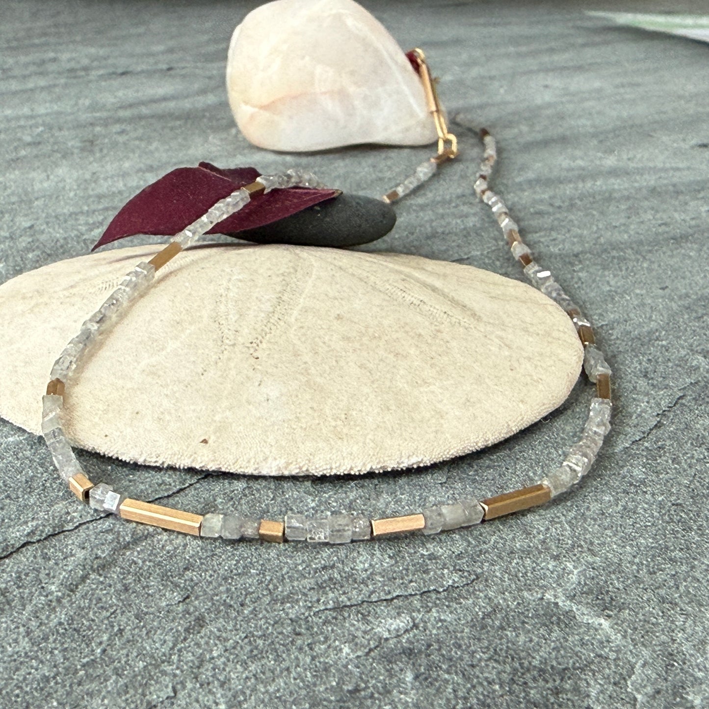 Grey Diamond Cube and Gold Necklace