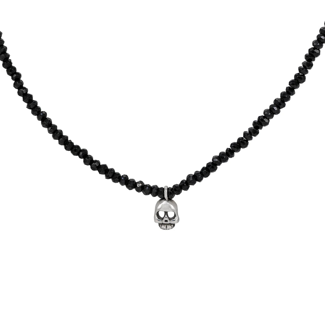Diamond Teeth Silver Skull Necklace