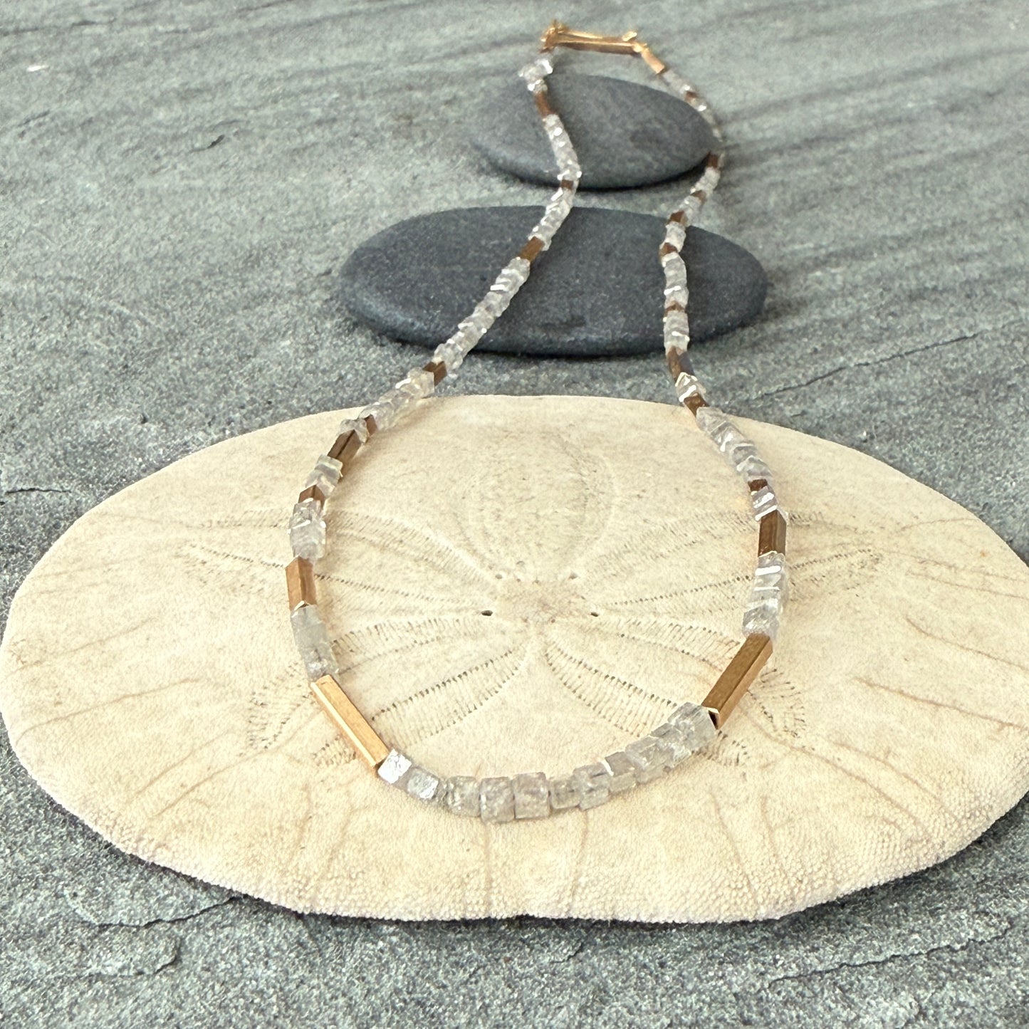 Grey Diamond Cube and Gold Necklace