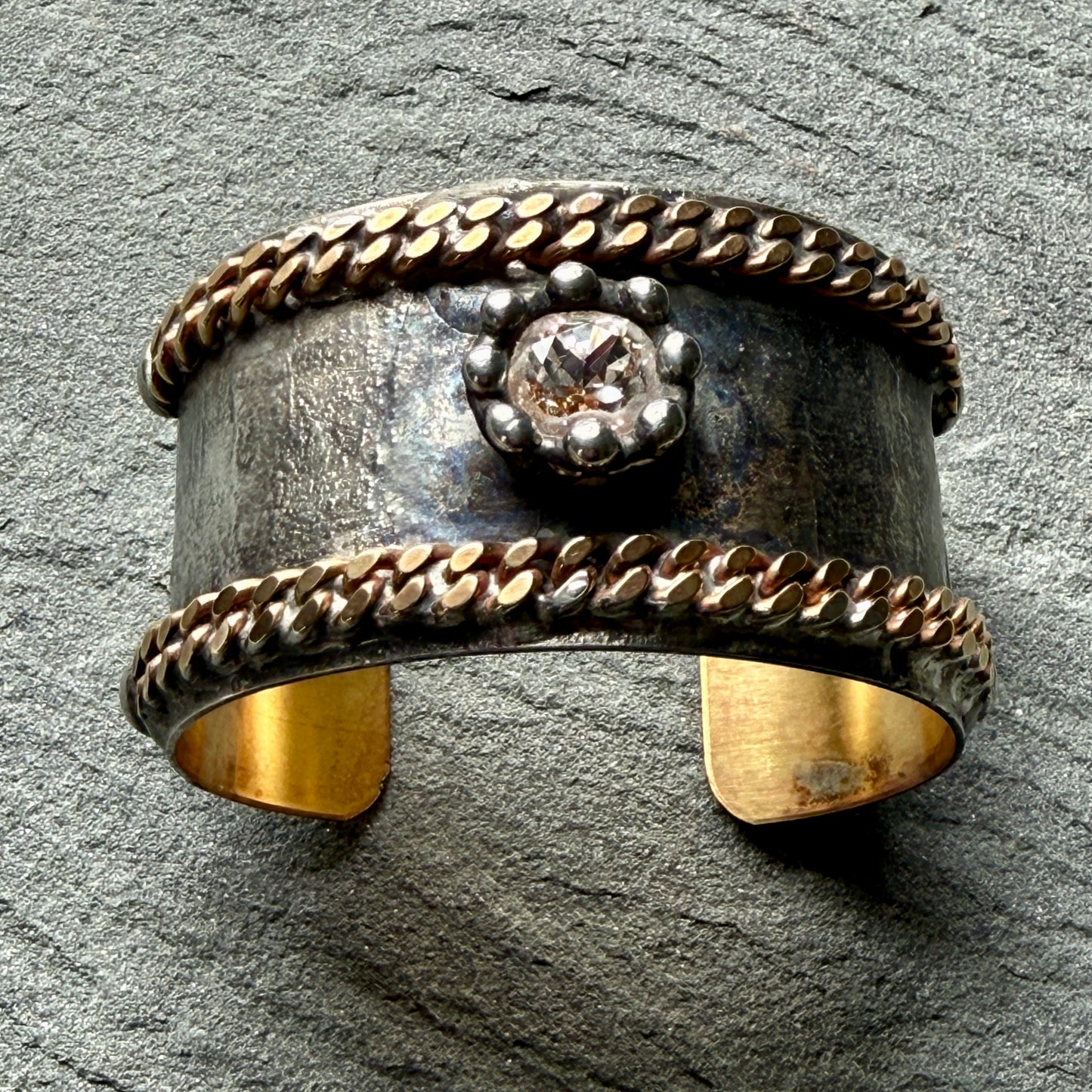Brass Chain and Swarovski Cuff Bracelet
