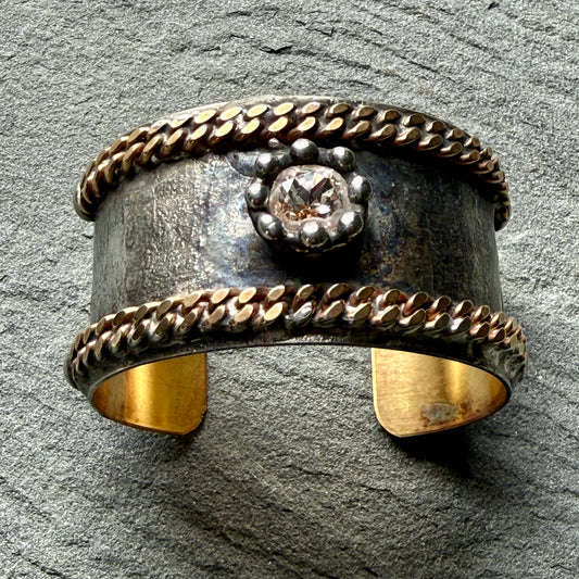 Brass Chain and Swarovski Cuff Bracelet